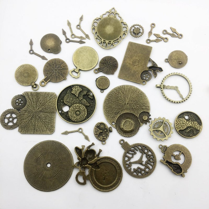 Youdiyla 100g Steampunk Clock Face Dial Pointer Charm Pendant, Mix Antique Metal Pendant Supplies Findings for Jewelry Making (Bronze HM71) - Image 2
